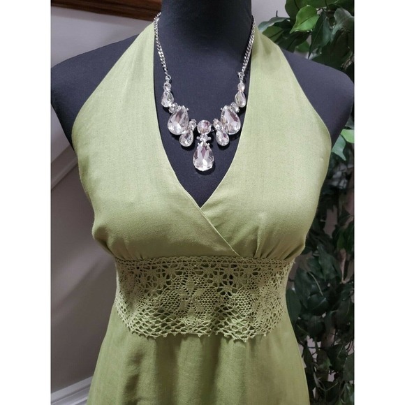 Foschini Women's Green 100% Ramie Sleeve Less V-Neck Long Maxi Dress Size 8 - Picture 2 of 11